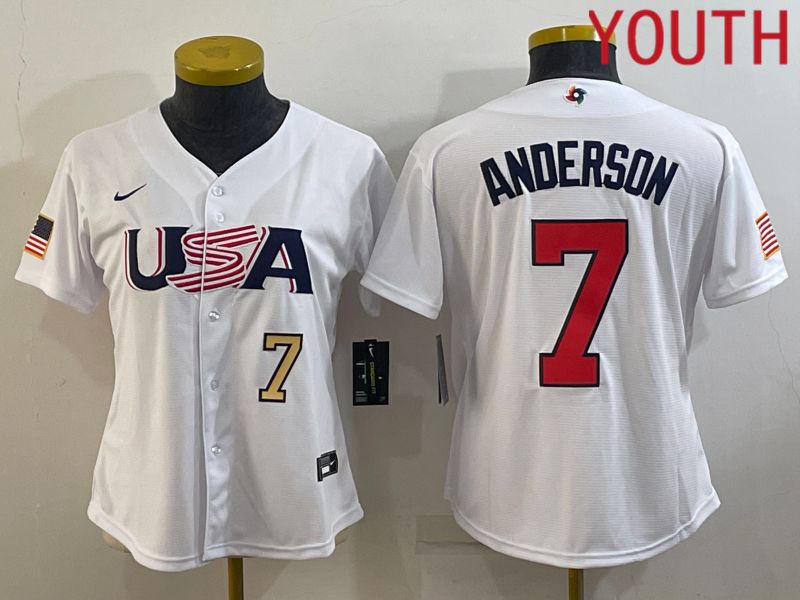 Youth 2023 World Cub USA #7 Anderson White MLB Jersey->youth mlb jersey->Youth Jersey